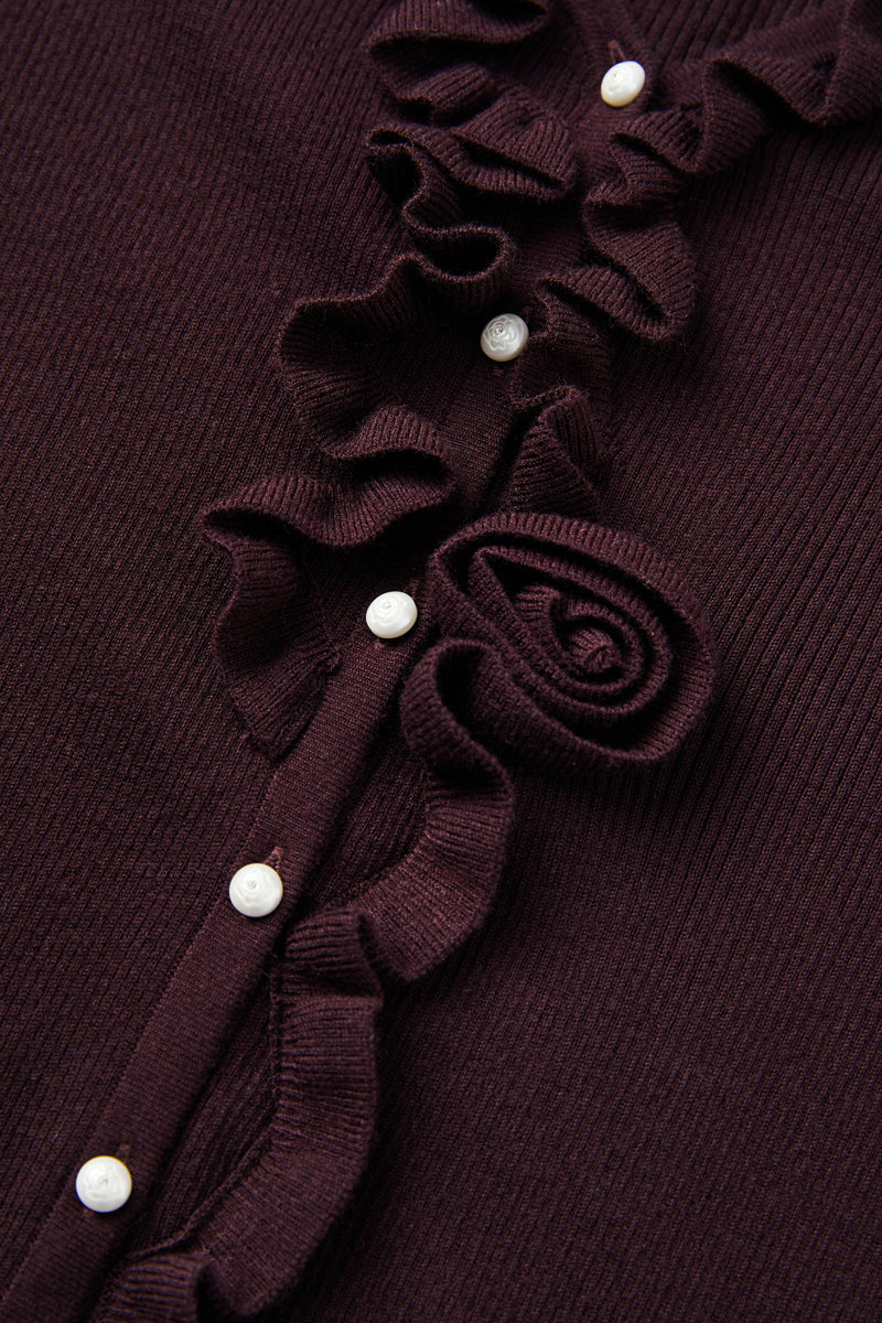 Rosette ribbed wool cardigan