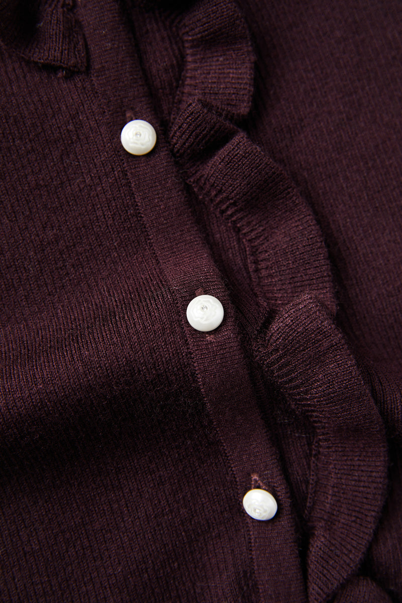 Rosette ribbed wool cardigan
