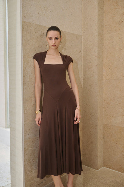 Ruched cap sleeve fit and flare dress