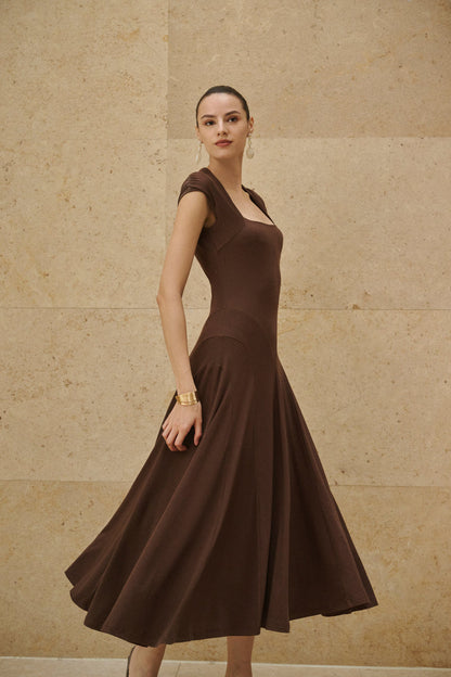 Ruched cap sleeve fit and flare dress
