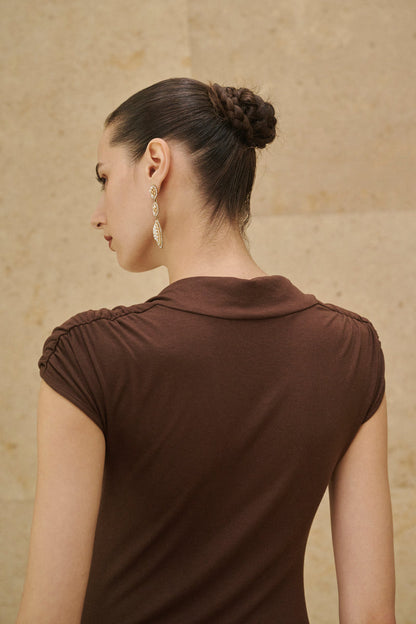 Ruched cap sleeve fit and flare dress
