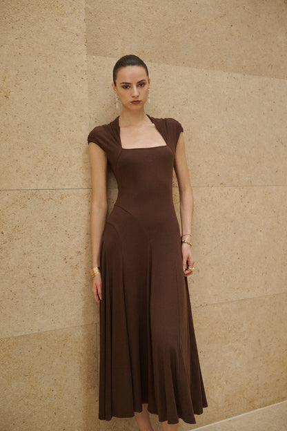 Ruched cap sleeve fit and flare dress