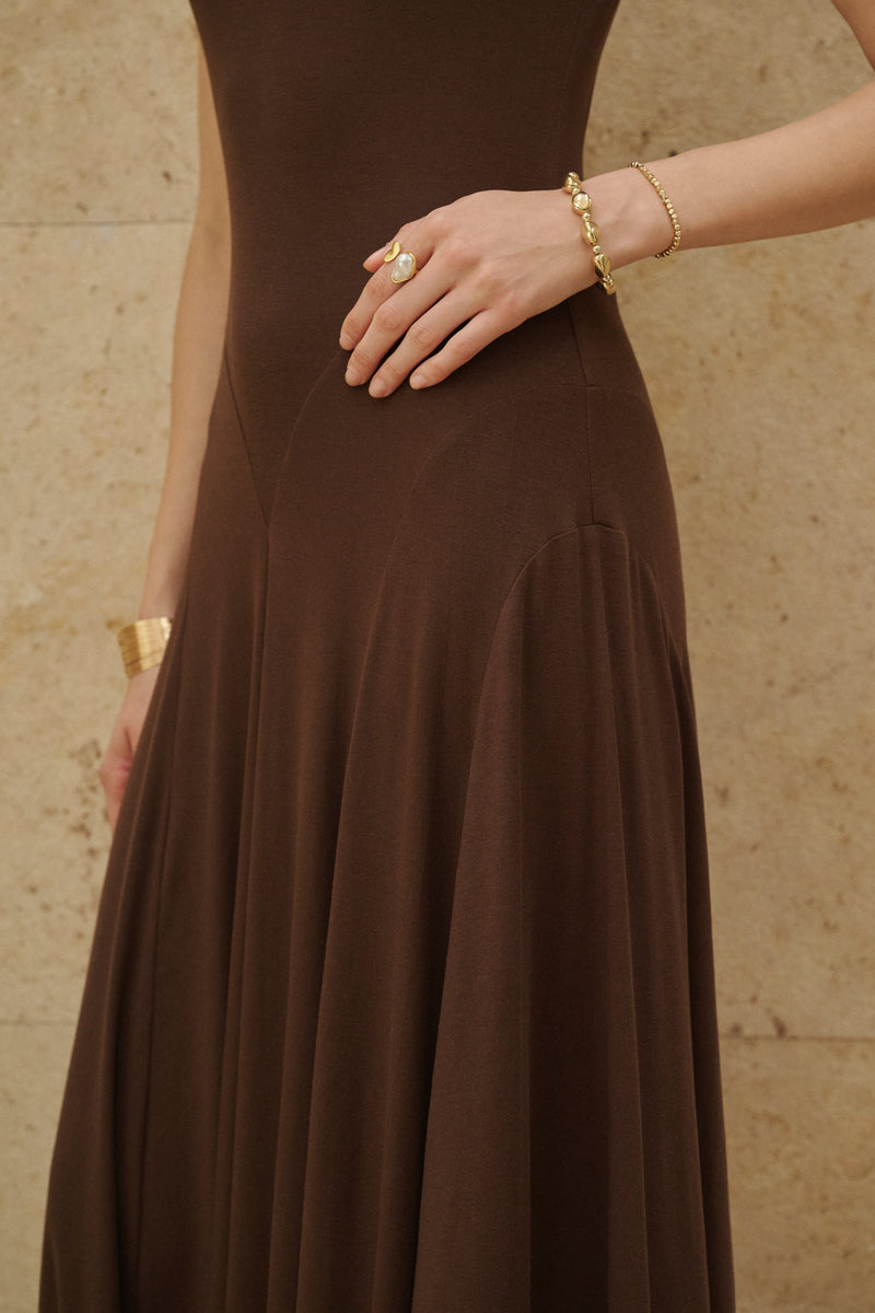 Ruched cap sleeve fit and flare dress