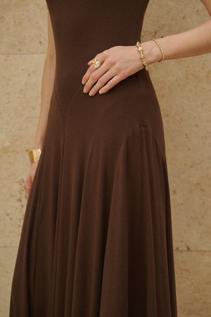 Ruched cap sleeve fit and flare dress