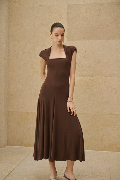 Ruched cap sleeve fit and flare dress