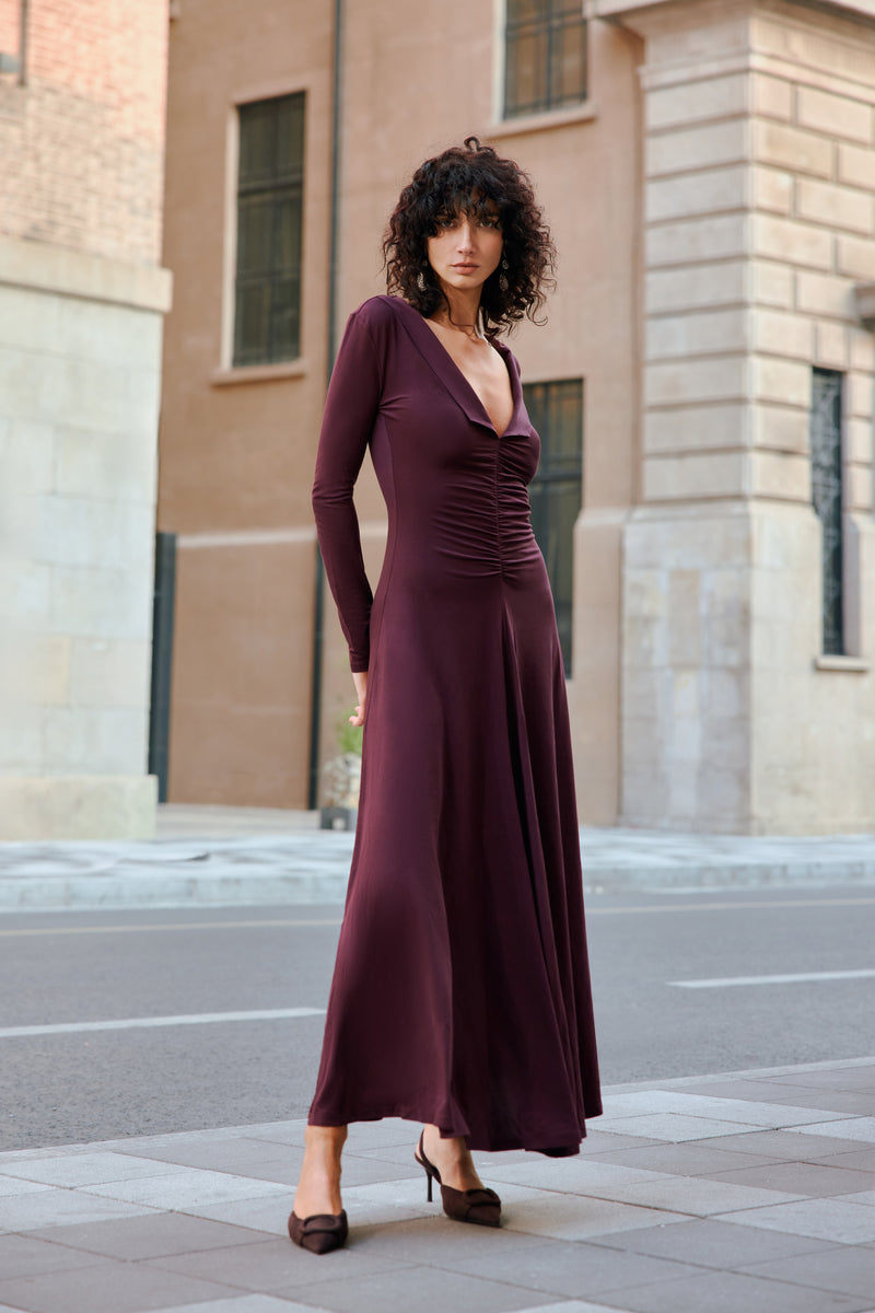 Ruched fit and flare maxi dress
