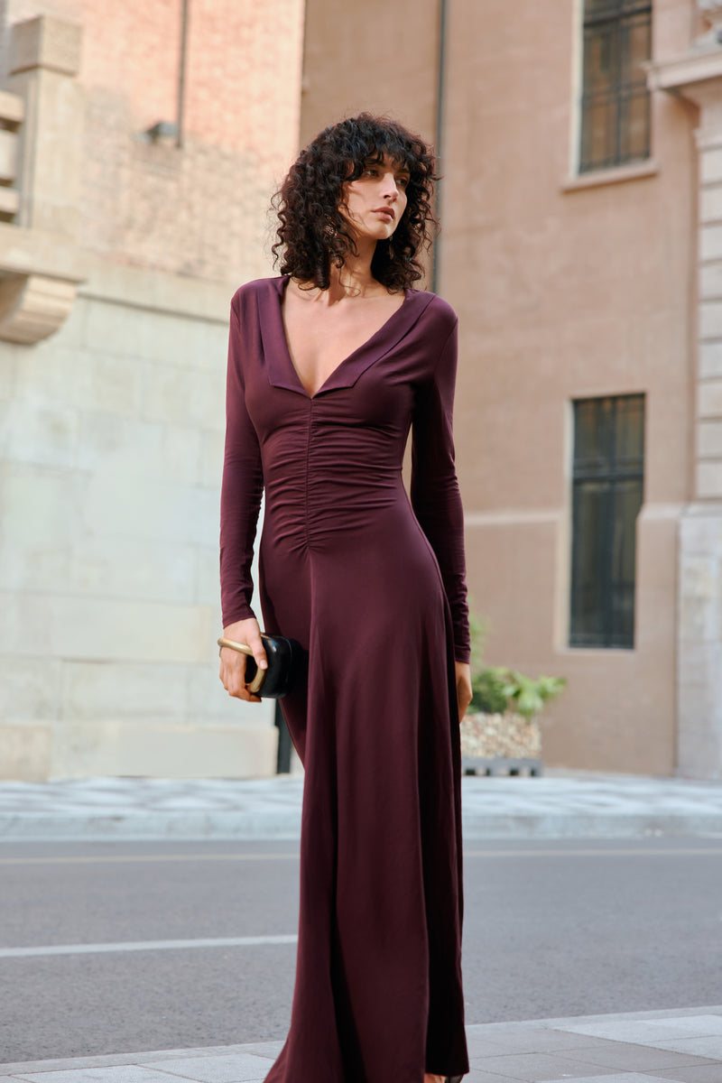 Ruched fit and flare maxi dress