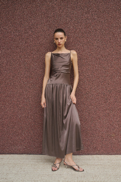 Ruched open back maxi dress