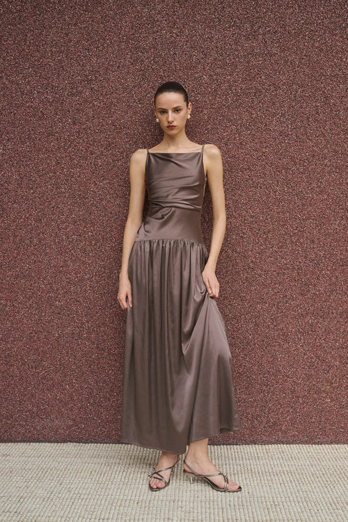 Ruched open back maxi dress