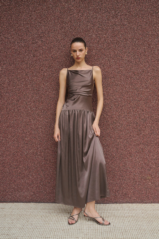 Ruched open back maxi dress