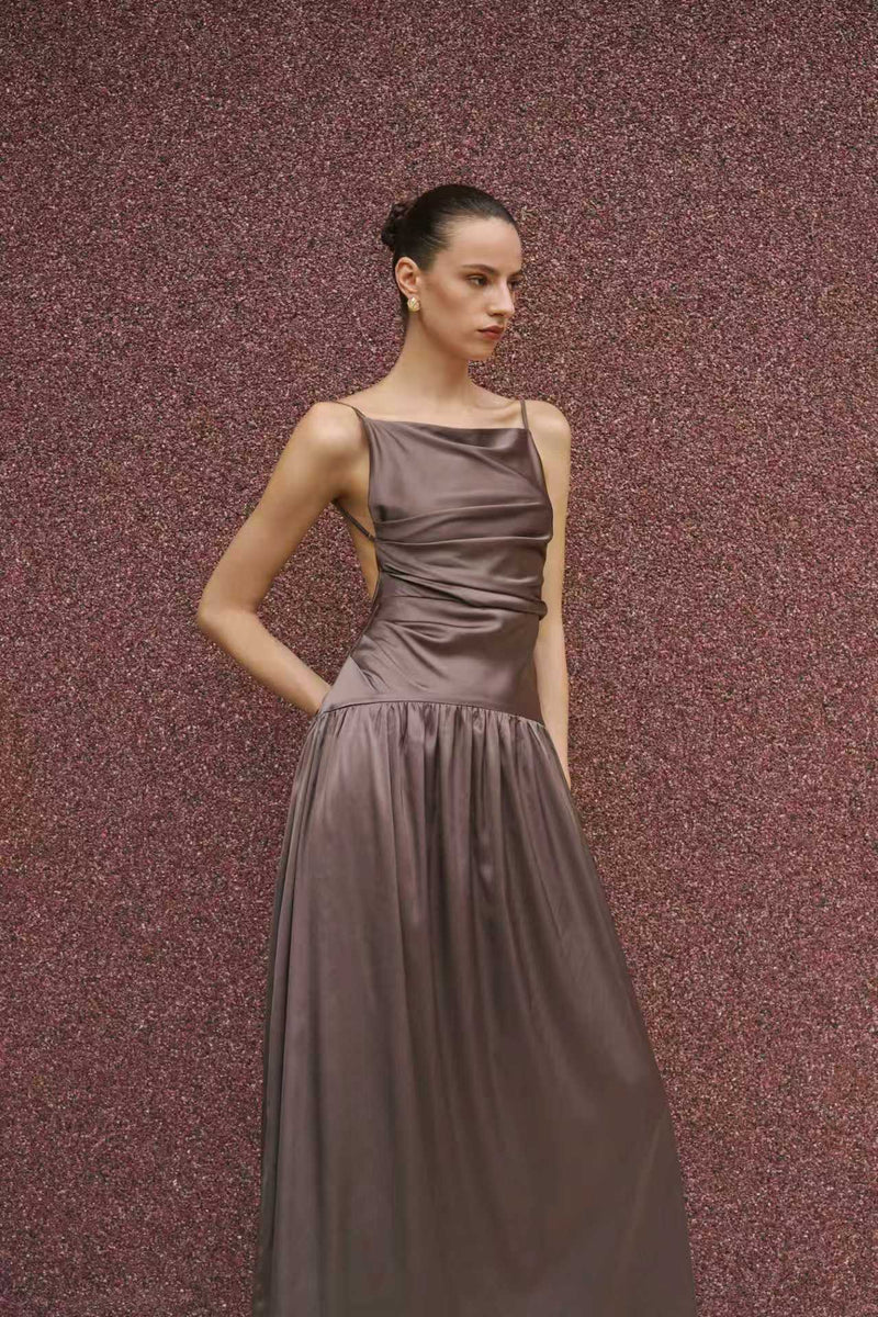 Ruched open back maxi dress