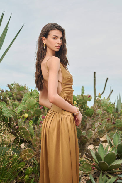 Ruched open back maxi dress