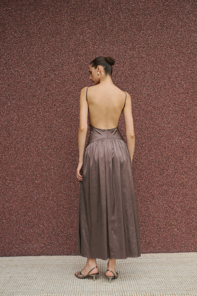 Ruched open back maxi dress