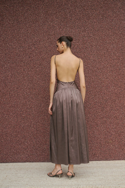 Ruched open back maxi dress