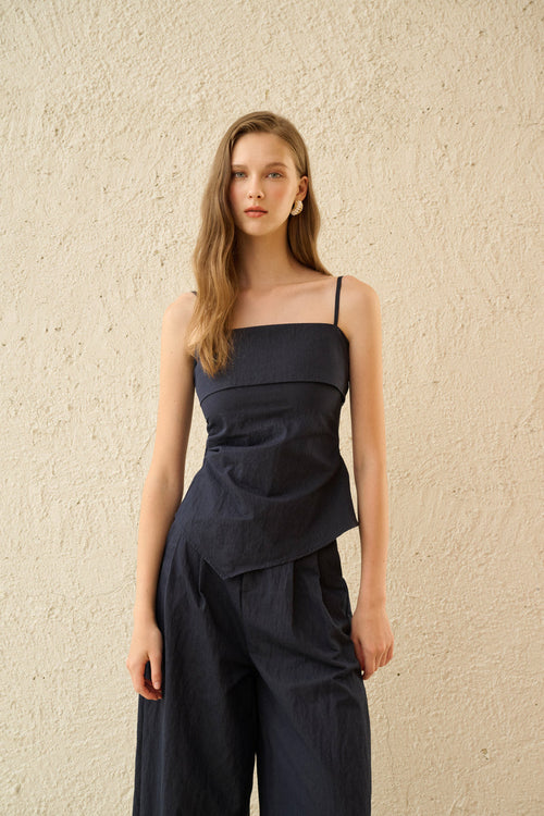 Ruched waist denim tank
