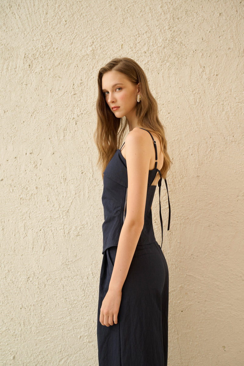 Ruched waist denim tank