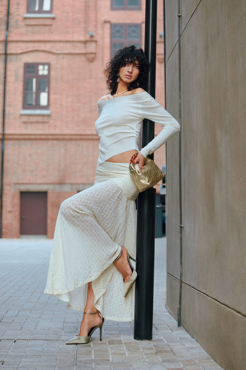 Ruched waist lace skirt
