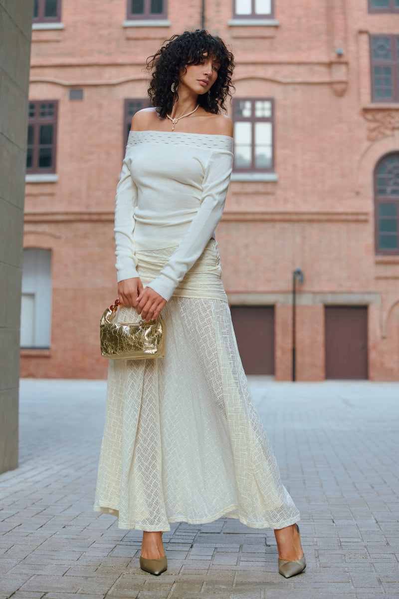 Ruched waist lace skirt