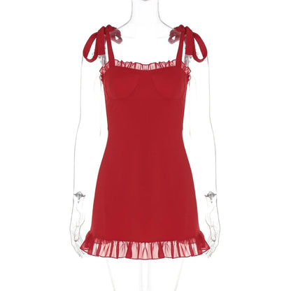 Ruffle Mini Bodycon Pleated Red Christmas Party Dress Dresses-L