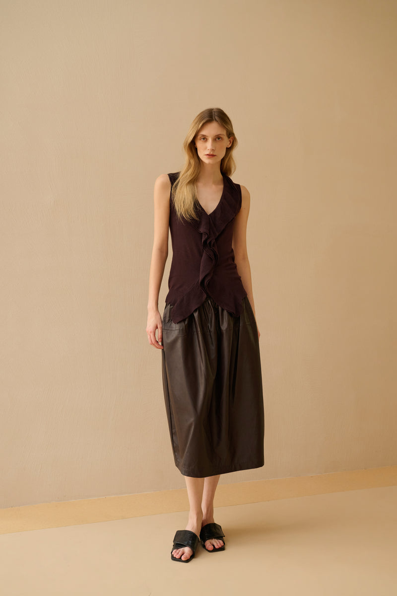 Ruffle V neck sleeveless top