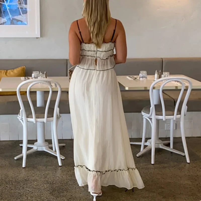 Ruffles Tie-Up Crop Top A-line Maxi Skirt Two Pieces Set twopiecesset-250126
