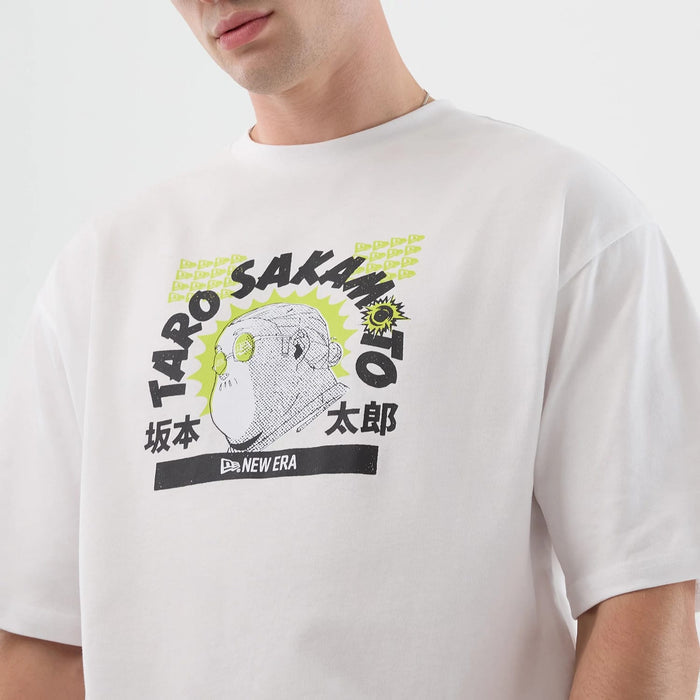 The Male model is wearing Sakamoto Days Character Graphic Netflix White T-Shirt 3