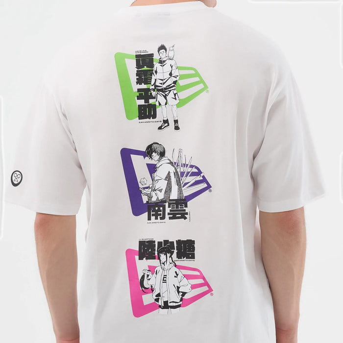 The Male model is wearing Sakamoto Days Character Graphic Netflix White T-Shirt 4