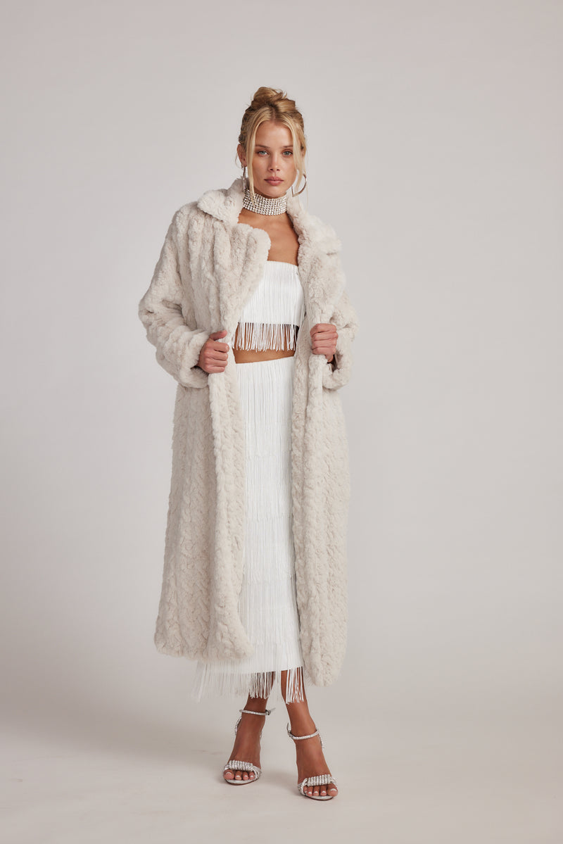 Additional view of the Sasha Cream Floor Length Coat from a different perspective.
