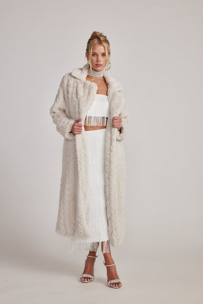 Additional view of the Sasha Cream Floor Length Coat from a different perspective.