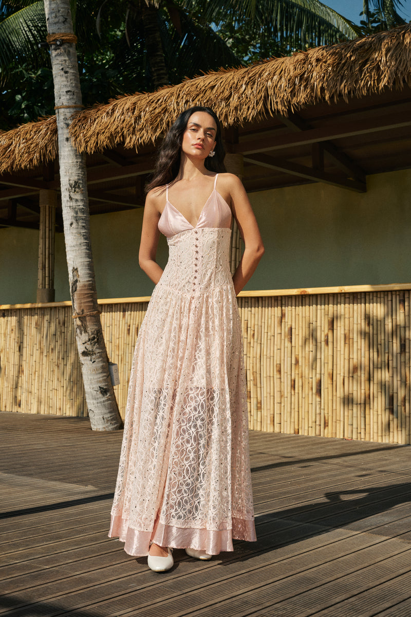 Satin trim lace dress