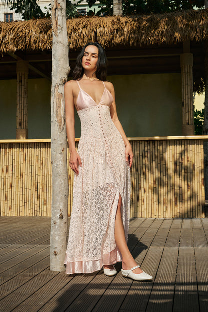 Satin trim lace dress