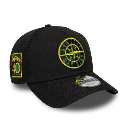 Pictured is this MLB Cooperstown Seattle Mariners 9FORTY A-Frame cap in black. 1