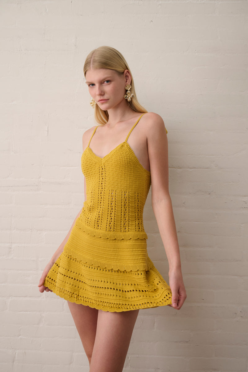 Self-tie open knit mini dress