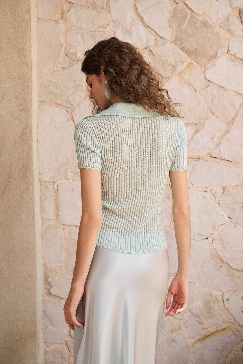 Sequin accent V-neck polo