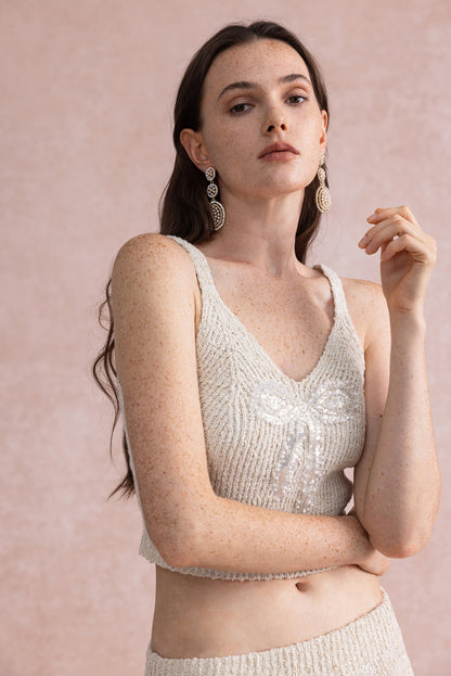 Sequin bow tank & cardigan