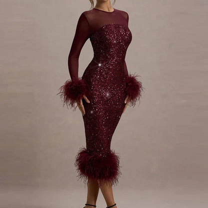 Sequin Mesh Backless Casual Party Dress Partydress-241208