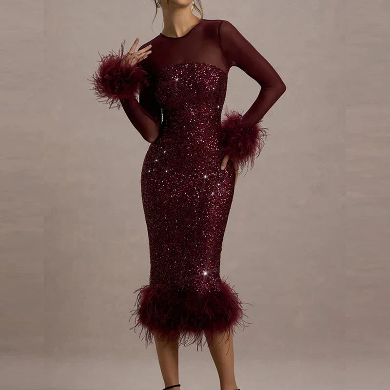 Sequin Mesh Backless Casual Party Dress Partydress-241208