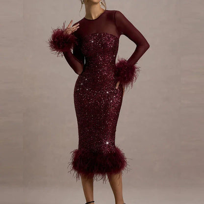 Sequin Mesh Backless Casual Party Dress Partydress-241208