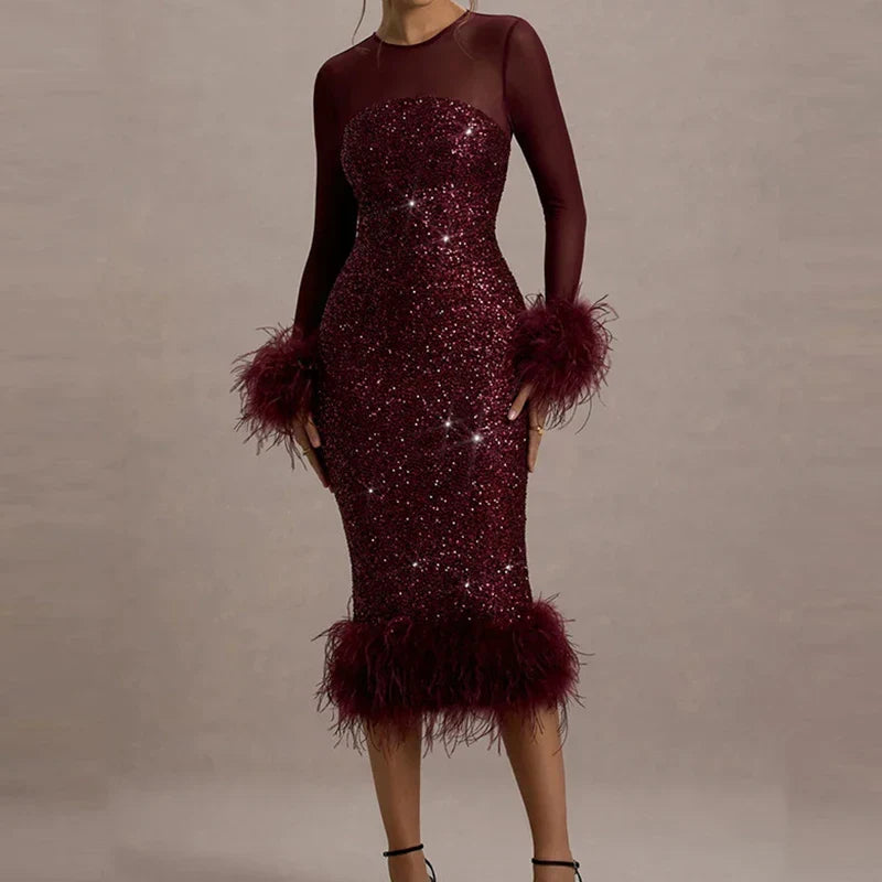 Sequin Mesh Backless Casual Party Dress Partydress-241208