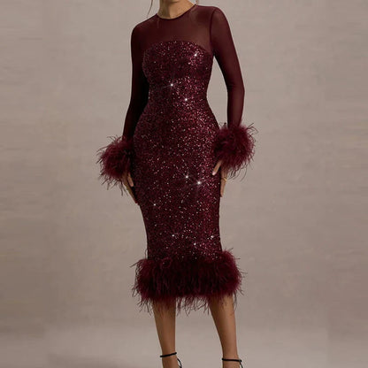 Sequin Mesh Backless Casual Party Dress Partydress-241208