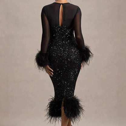 Sequin Mesh Backless Casual Party Dress Partydress-241208