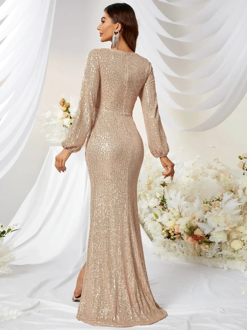 Sequin Surplice Party Dress Partydress-241208