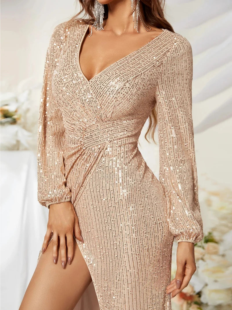Sequin Surplice Party Dress Partydress-241208