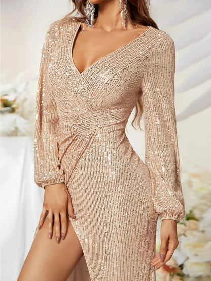 Sequin Surplice Party Dress Partydress-241208