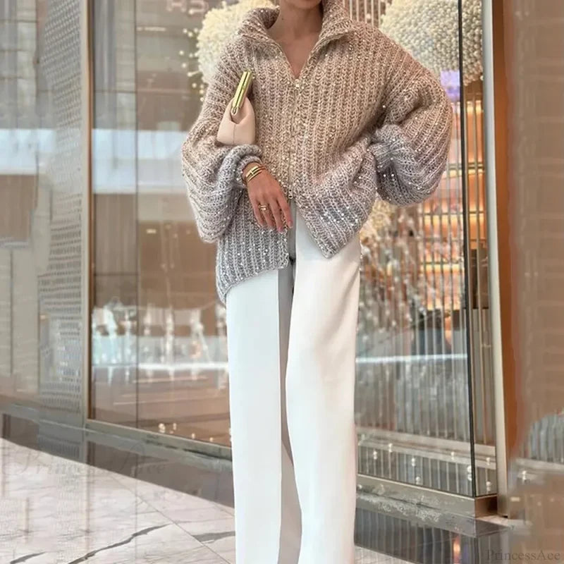 Sequin V-neck Sweater Cardigan