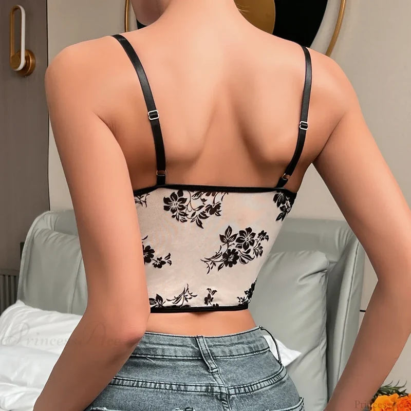Sexy Deep V Pleated Fishbone Mesh Crop Tunic croptop-250126