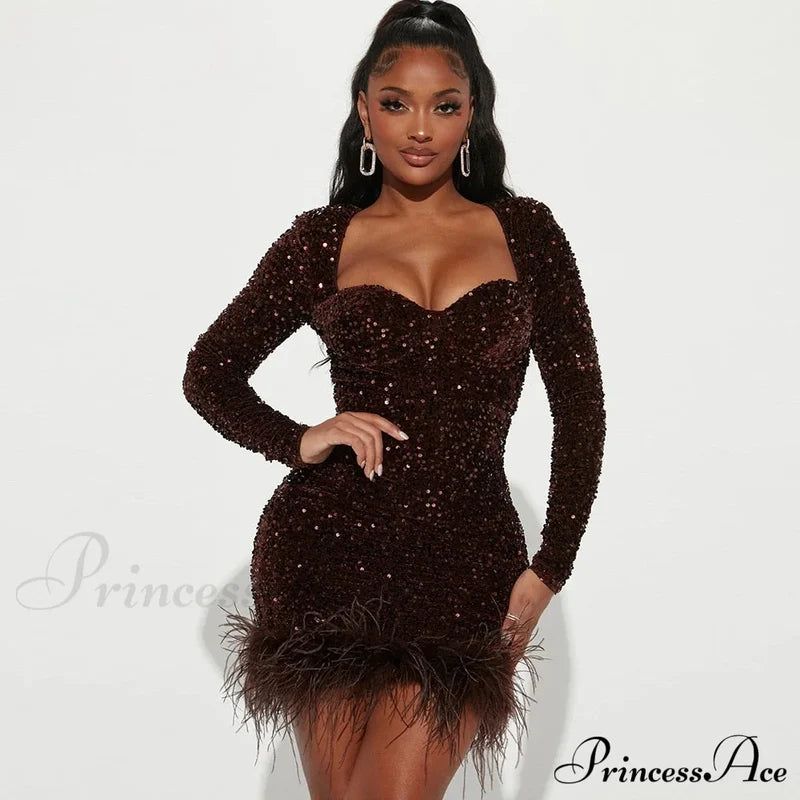 Sexy Luxury High Trendy Waist Short Dress Coffee 1 / S
