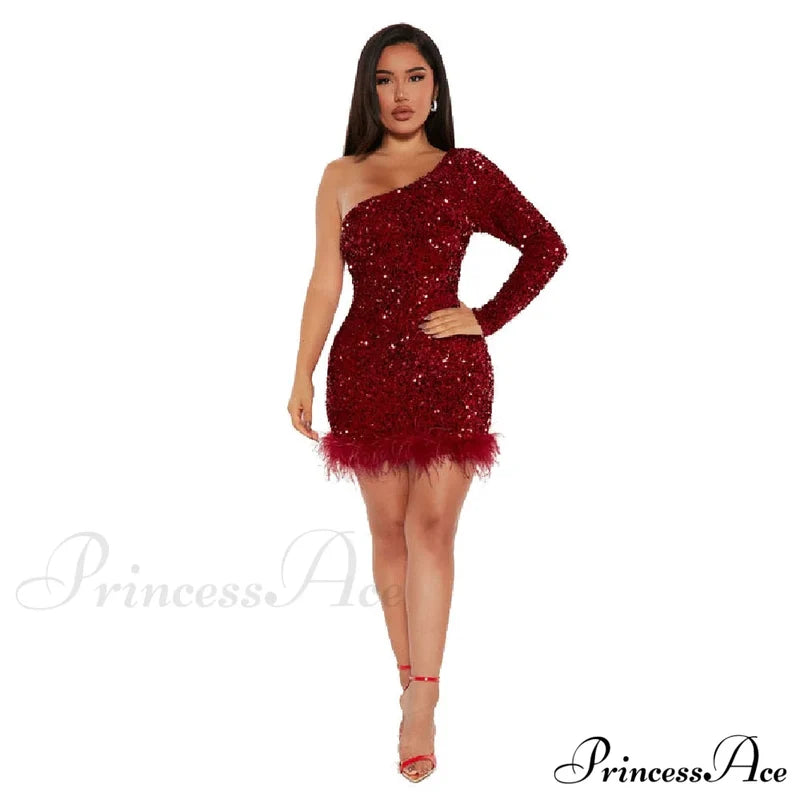 Sexy Luxury High Trendy Waist Short Dress Wine 2 / S