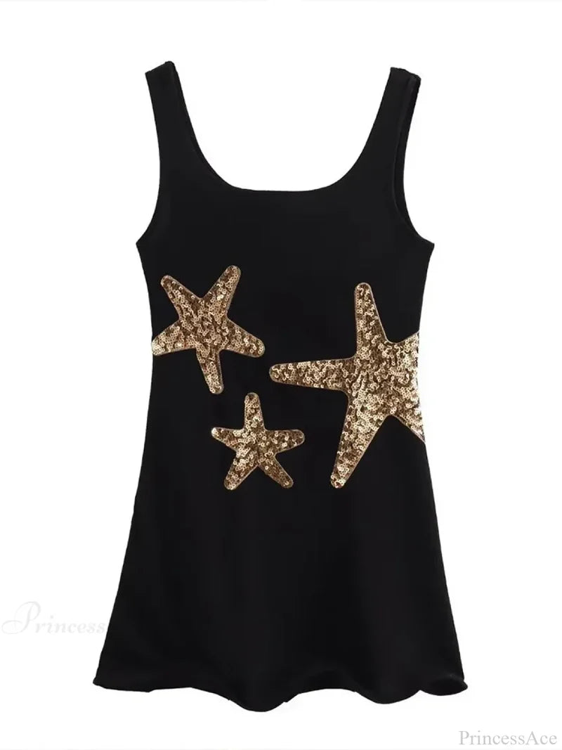 Sexy Mini Fashion Shiny Sequins Printed Strap Summer Chic Sleeveless Christmas Party Dress Dresses-L