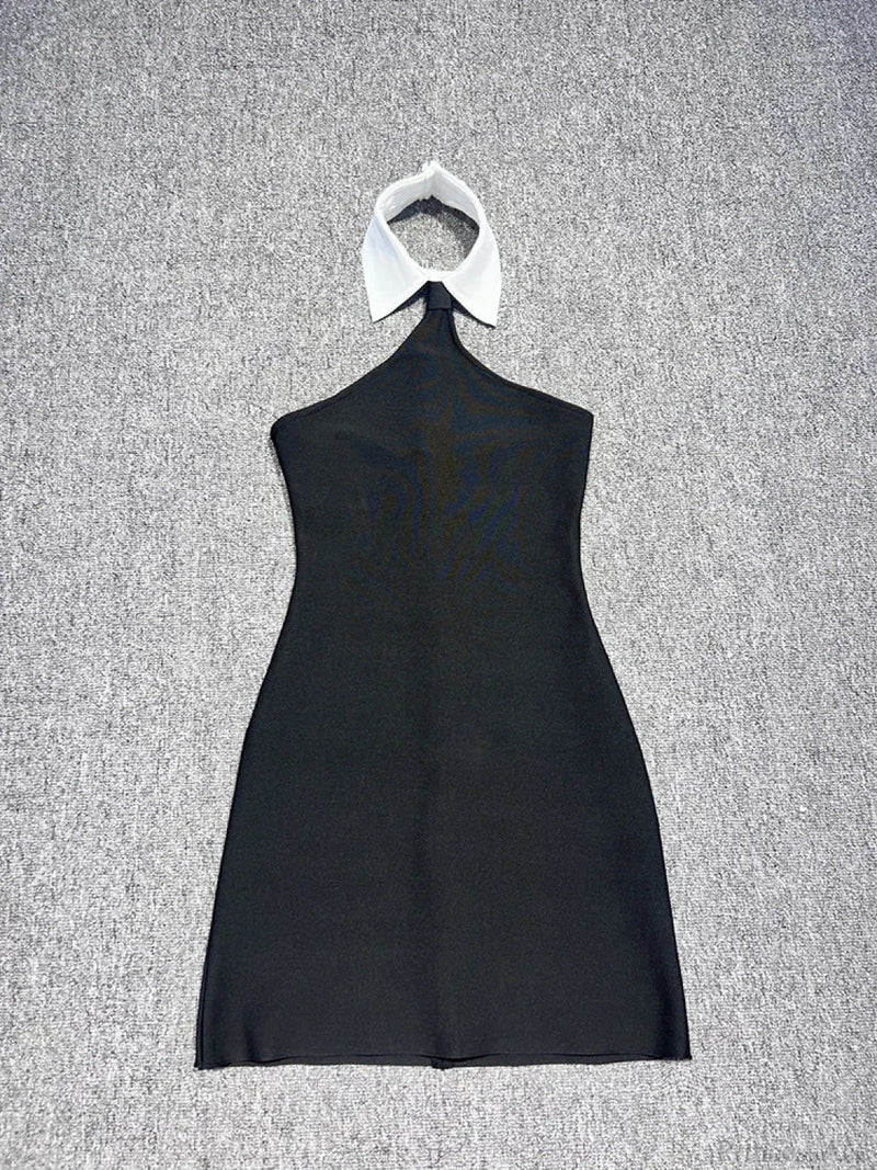 Sexy Patchwork Sleeveless Bandage Dress Black Backless Bodycon Mini Christmas Party / Xs Dresses-L